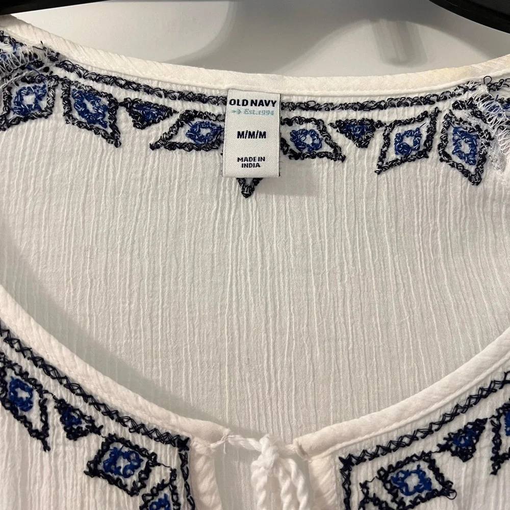 White and Blue Embroidered Shirt